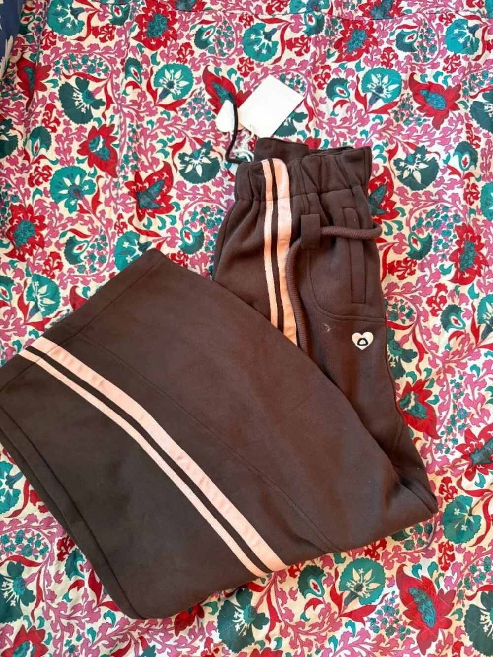 Aelfric Eden Brown Track Pants with Pink Stripe Size M